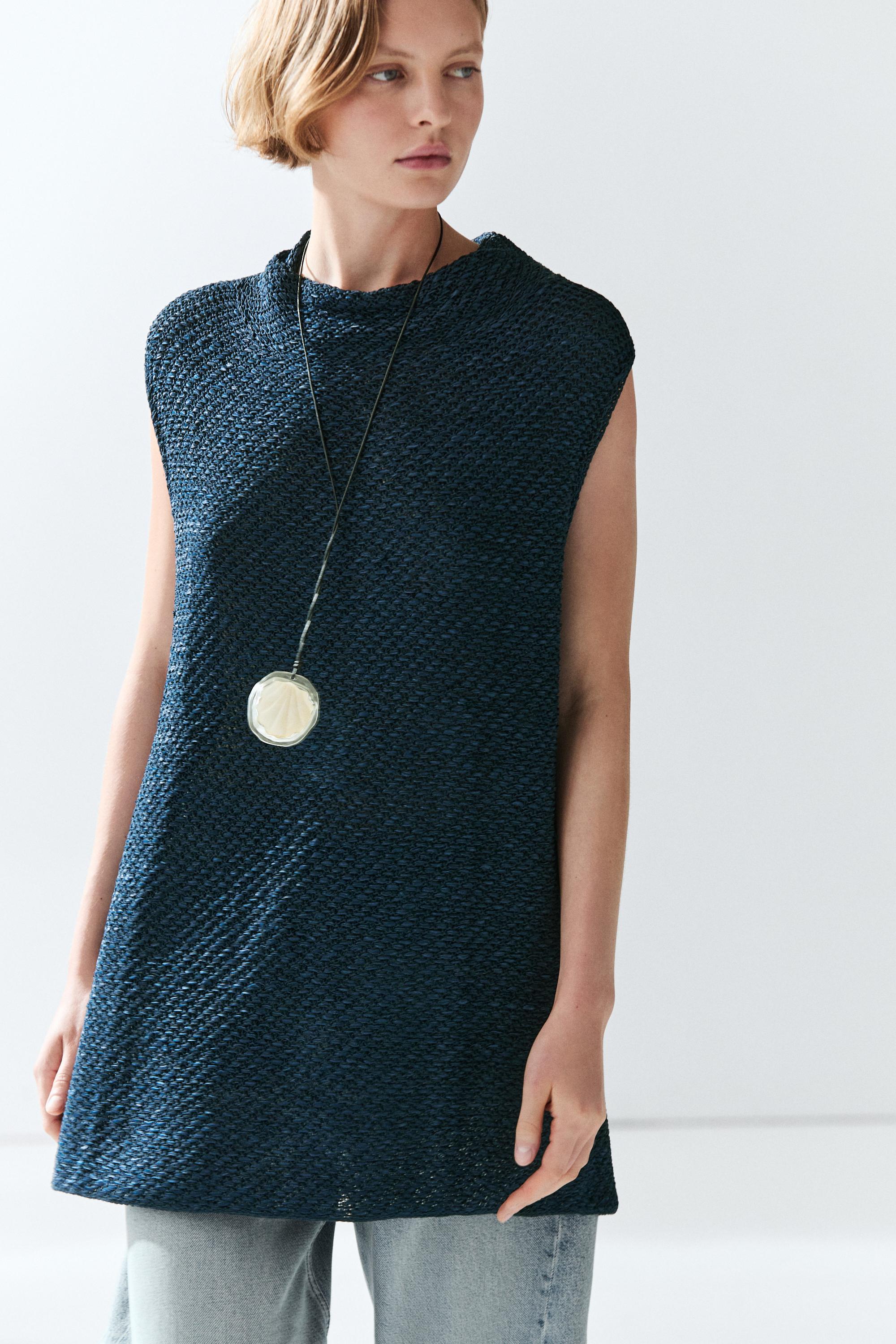 Cotton blend roll neck top